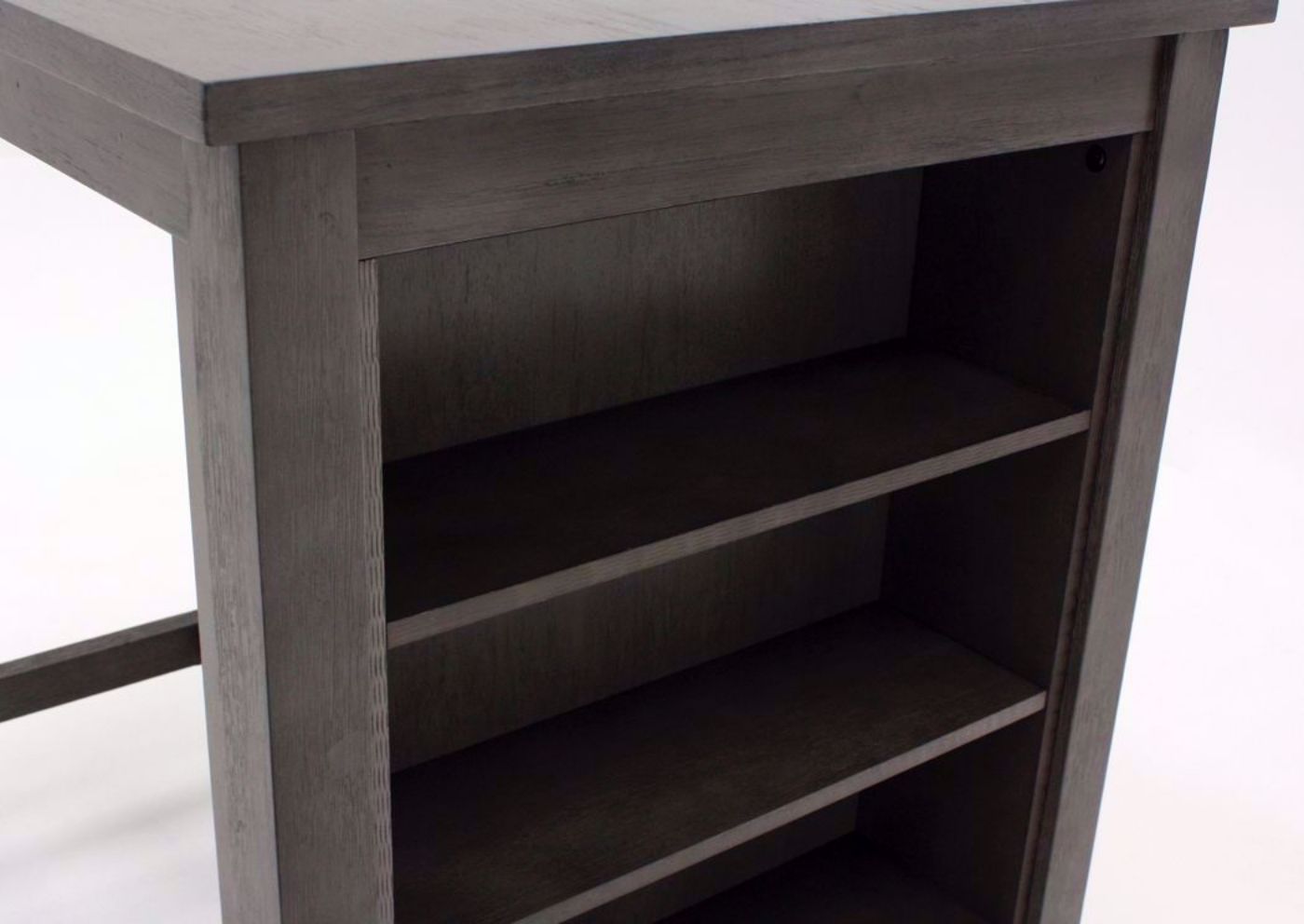 Antique Gray Caitbrook 3 Piece Counter Height Table Set by Ashley Furniture Showing the Table Shelves Up Close | Home Furniture Plus Bedding