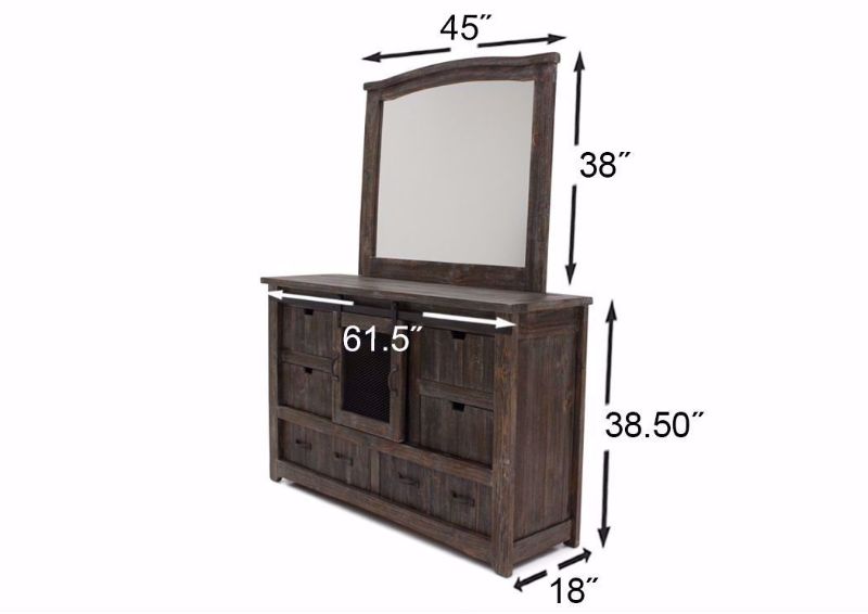 Rustic Brown Canyon Dresser with Mirror by Vintage Furniture Showing the Dimensions | Home Furniture Plus Mattress