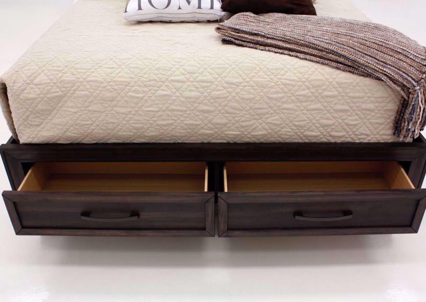 Dark Brown Gemini Queen Size by Intercon Showing the Footboard With the Drawers Open | Home Furniture Plus Bedding