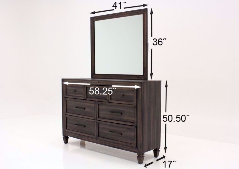 Dark Brown Gemini Dresser with Mirror by Intercon Showing the Dimensions | Home Furniture Plus Mattress