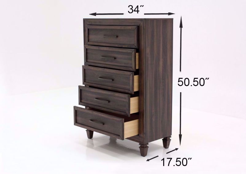 Dark Brown Gemini Chest of Drawers by Intercon Showing the Dimensions | Home Furniture Plus Mattress