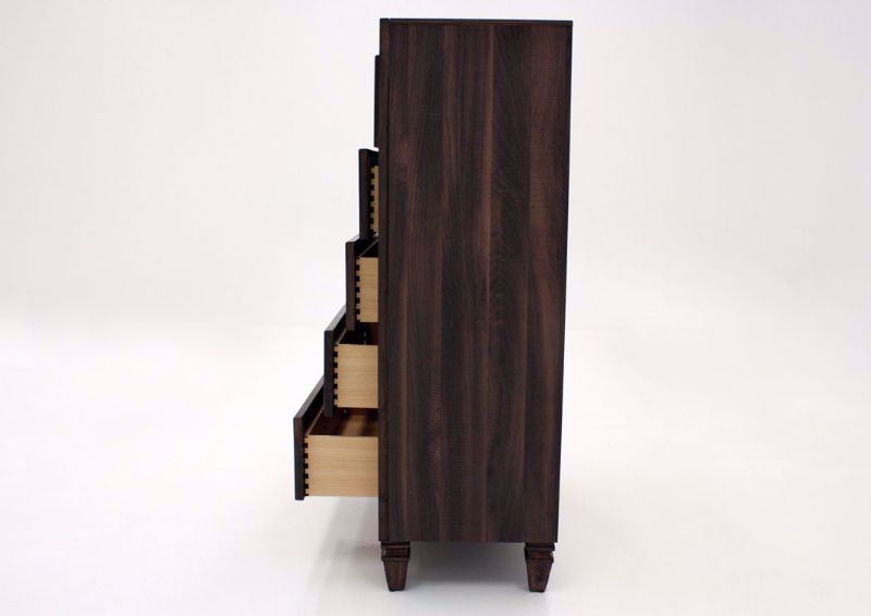 Dark Brown Gemini Chest of Drawers by Intercon Side View With the Drawers Open | Home Furniture Plus Mattress