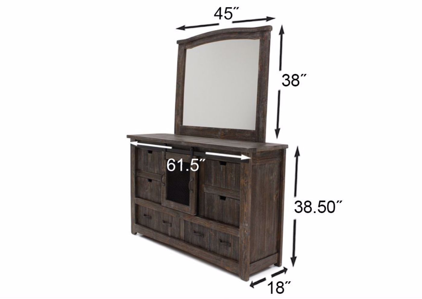 Rustic Brown Canyon Bedroom Set by Vintage Furniture Showing the Dresser and Mirror Dimensions | Home Furniture Plus Mattress