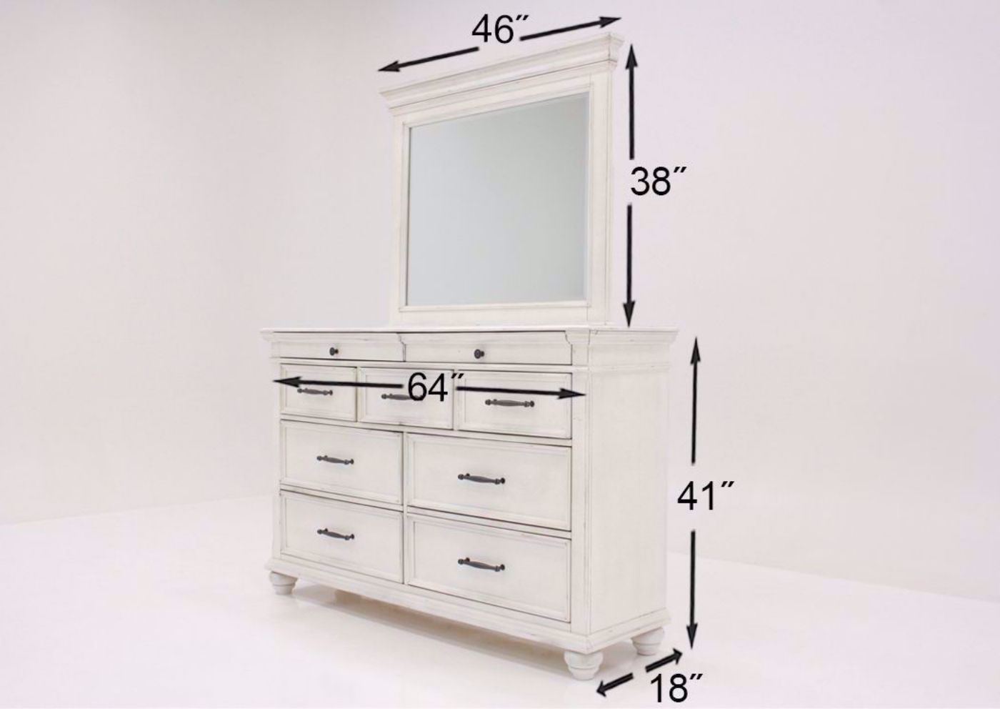 Dimension Details on the White Kanwyn Dresser with Mirror by Ashley Furniture | Home Furniture Plus Bedding