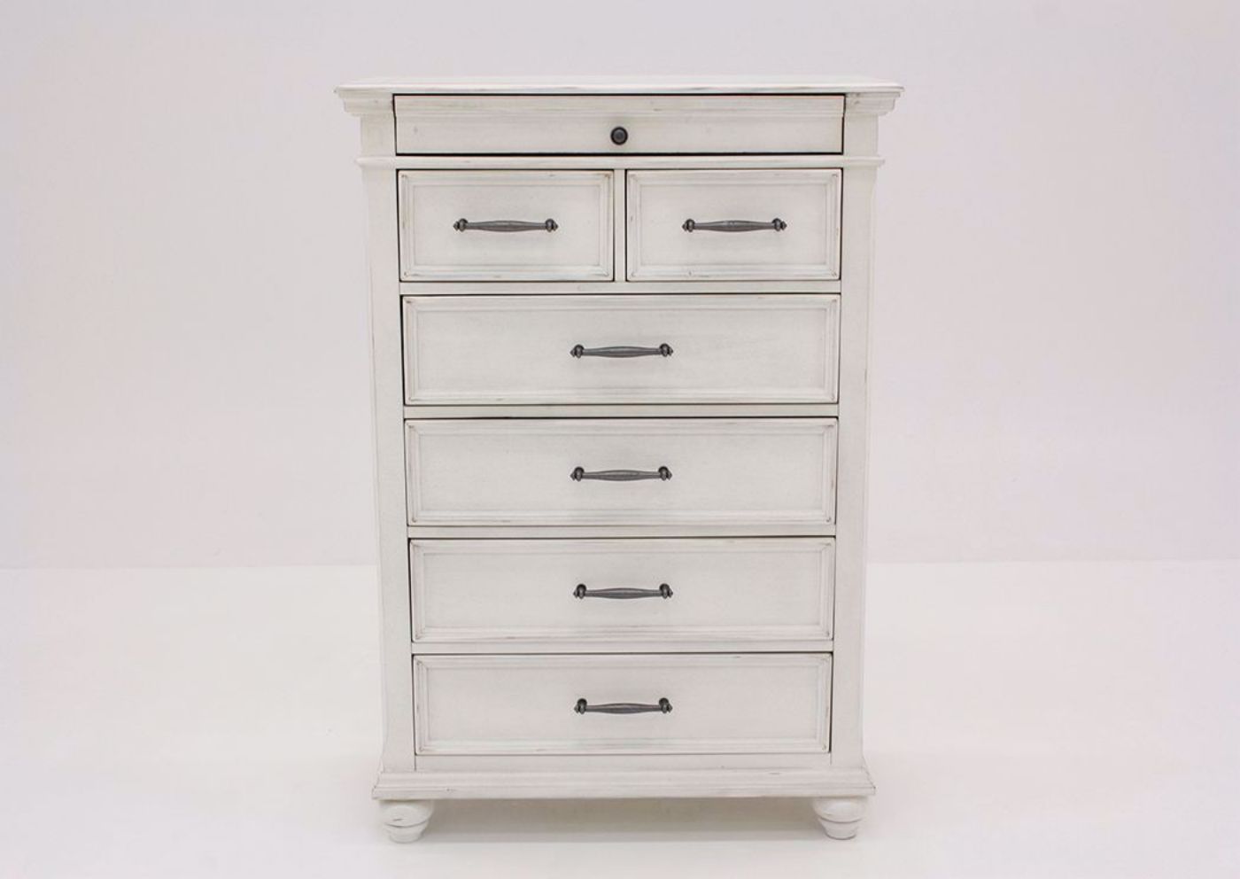 Distressed White Kanwyn Chest of Drawers by Ashley Facing Front | Home Furniture Plus Mattress