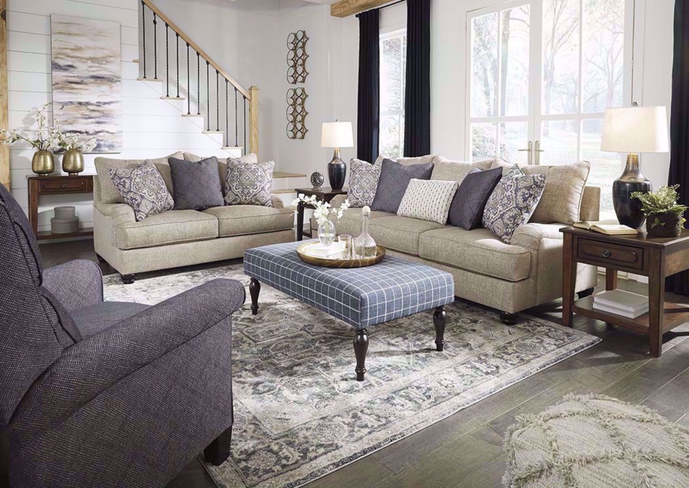 Light Brown Reardon Sofa Set with Recliner by Ashley Furniture in a Room Setting | Home Furniture Plus Bedding