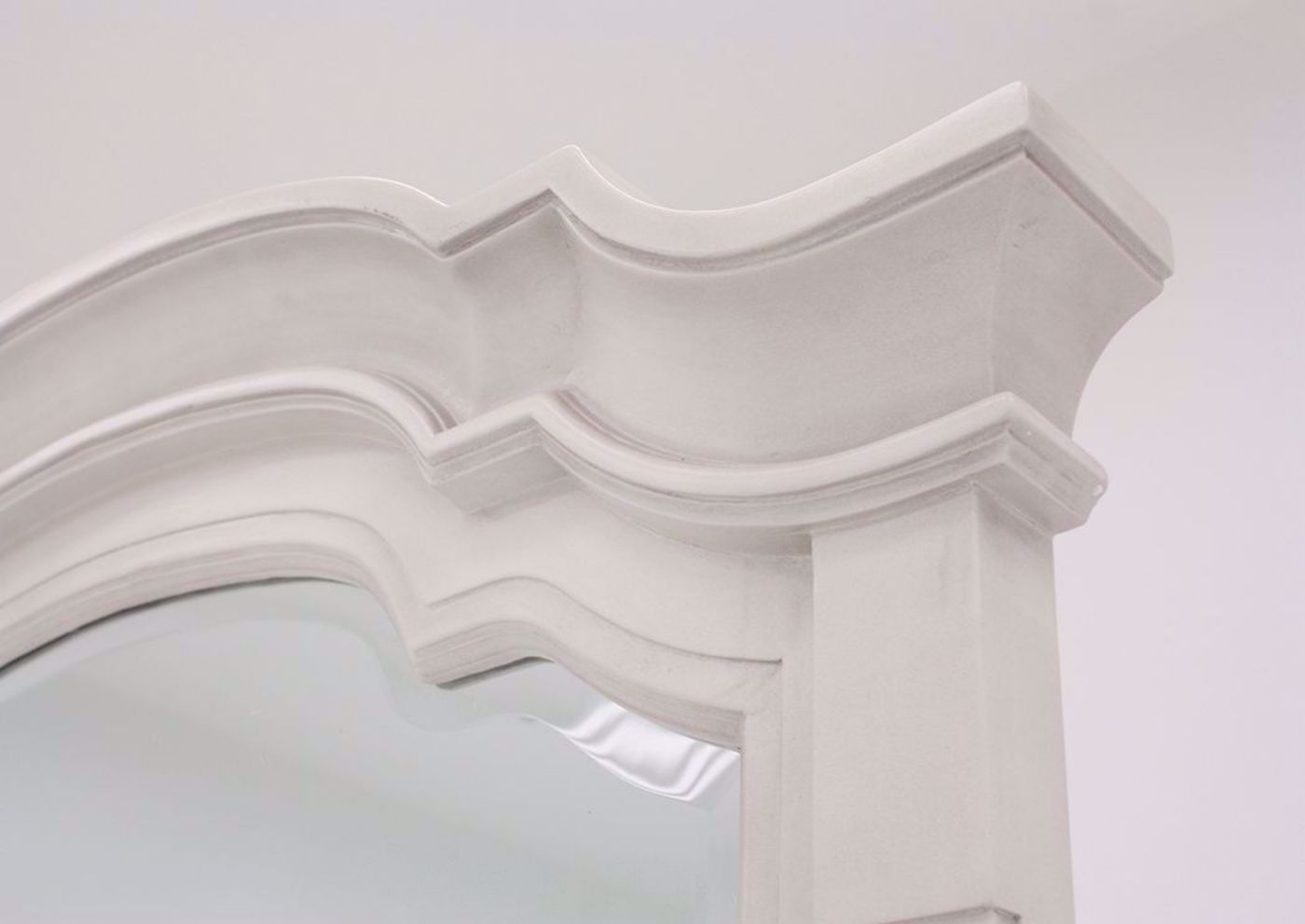 White Mallory Dresser with Mirror by Standard Showing the Mirror Frame Top Detail | Home Furniture Plus Mattress