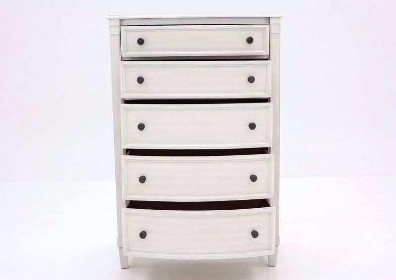 White Mallory Chest of Drawers by Standard Facing Front With the Drawers Open | Home Furniture Plus Mattress
