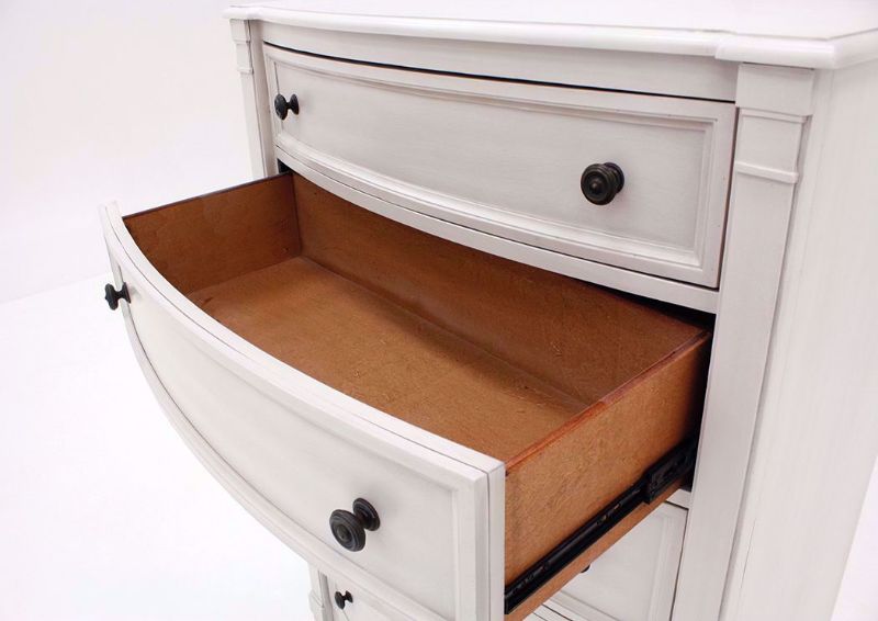 White Mallory Chest of Drawers by Standard Showing the Drawer Interior | Home Furniture Plus Mattress