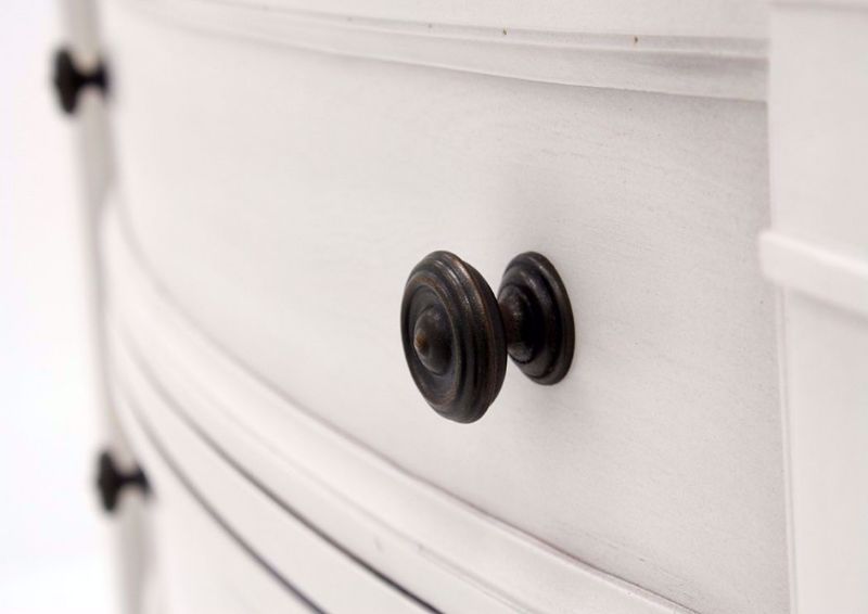 White Mallory Chest of Drawers by Standard Showing the Drawer Knob Detail | Home Furniture Plus Mattress