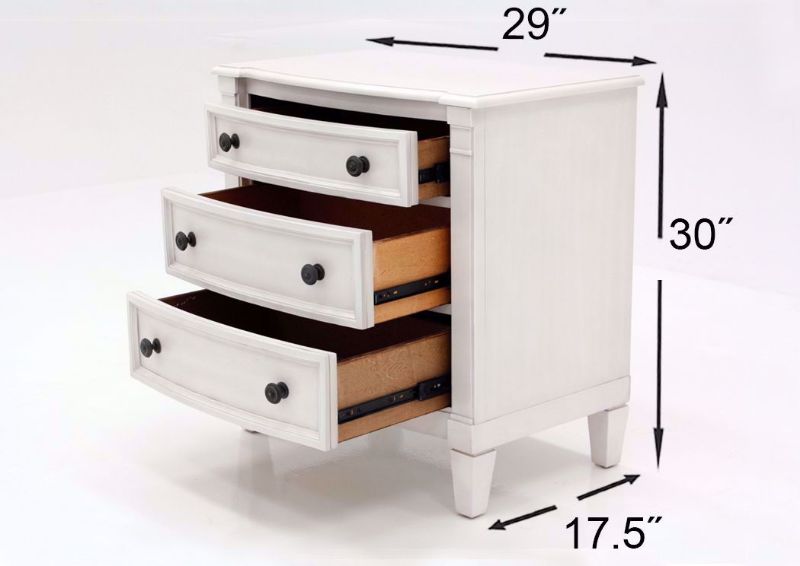 White Mallory Nightstand by Standard Showing the Dimensions | Home Furniture Plus Mattress