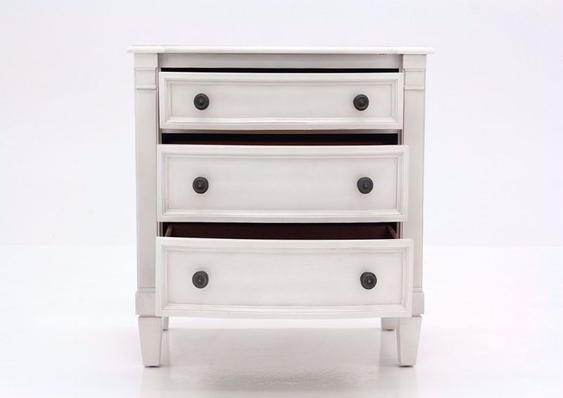 White Mallory Nightstand by Standard Facing Front With the Drawers Open | Home Furniture Plus Mattress