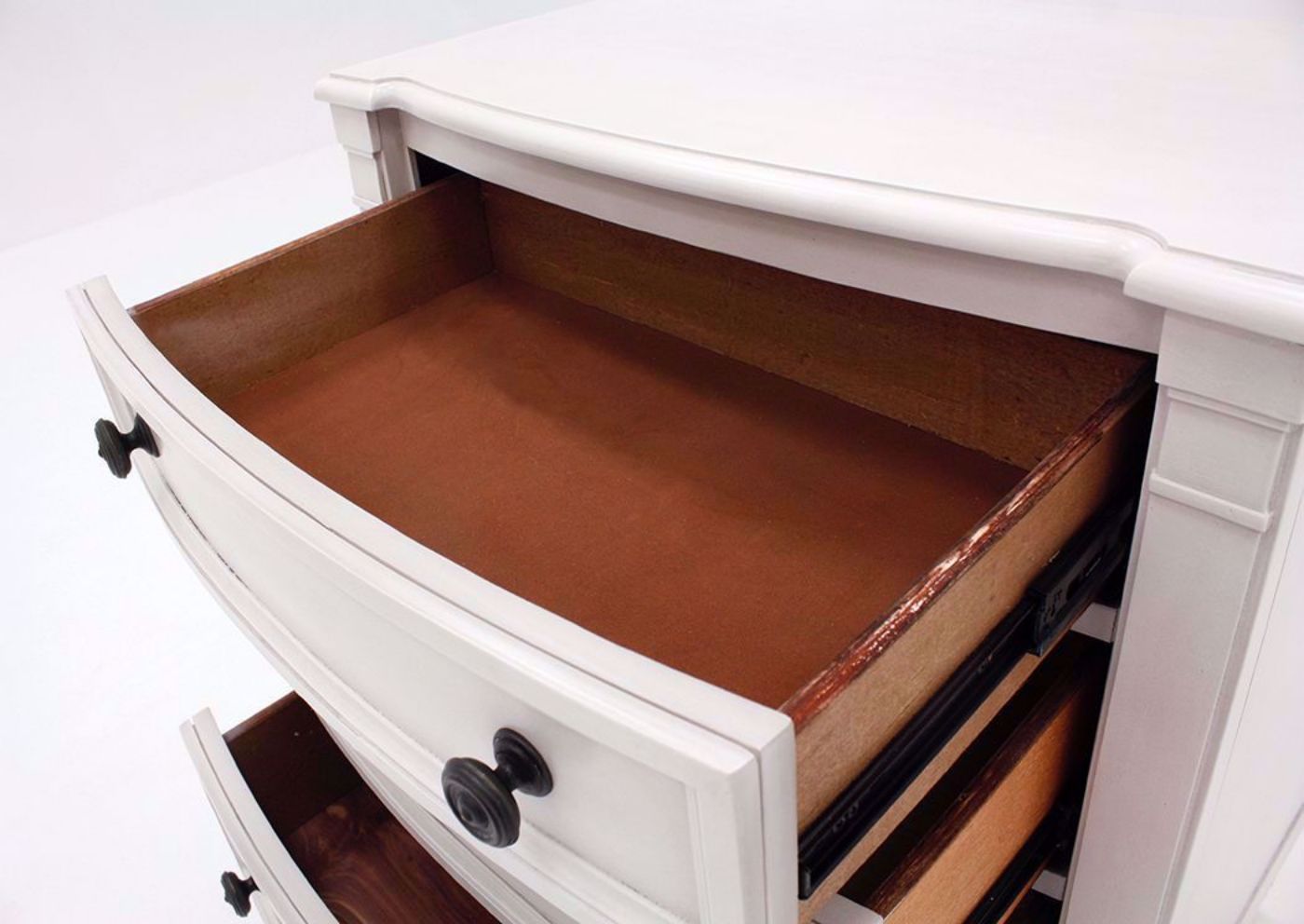 White Mallory Nightstand by Standard Showing the Drawer Interior | Home Furniture Plus Mattress