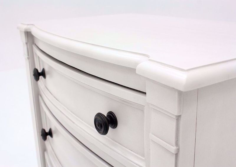White Mallory Nightstand by Standard Showing the Top and Drawer Knob Detail | Home Furniture Plus Mattress