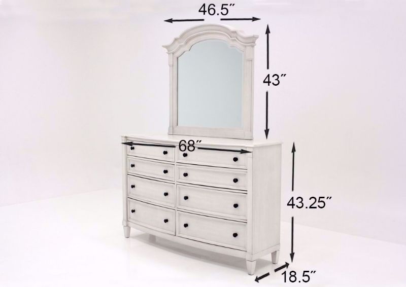 White Mallory Bedroom Set by Standard Showing the Dresser and Mirror Dimensions | Home Furniture Plus Mattress