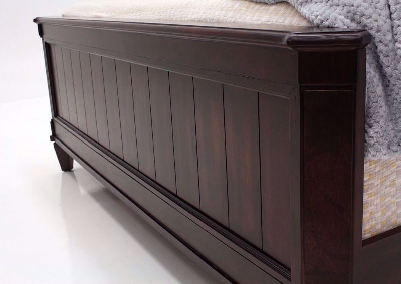 Brown Mallory King Size Bed by Standard Showing the Footboard Details | Home Furniture Plus Mattress