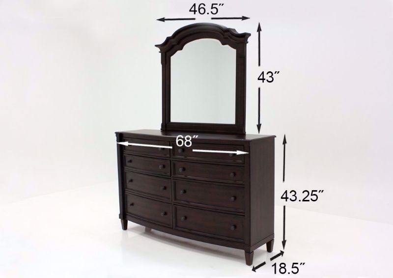 Brown Mallory Dresser with Mirror by Standard Showing the Dimensions | Home Furniture Plus Mattress