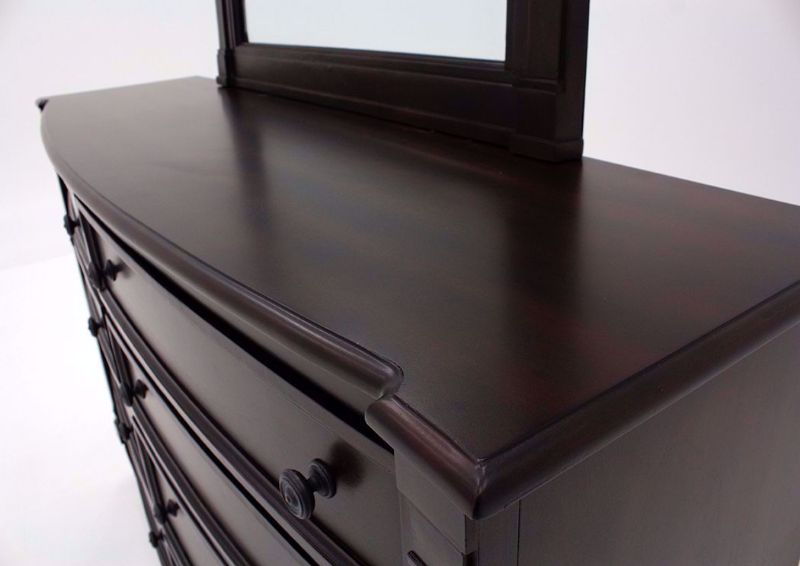 Brown Mallory Dresser with Mirror by Standard Showing the Dresser Top Detail | Home Furniture Plus Mattress