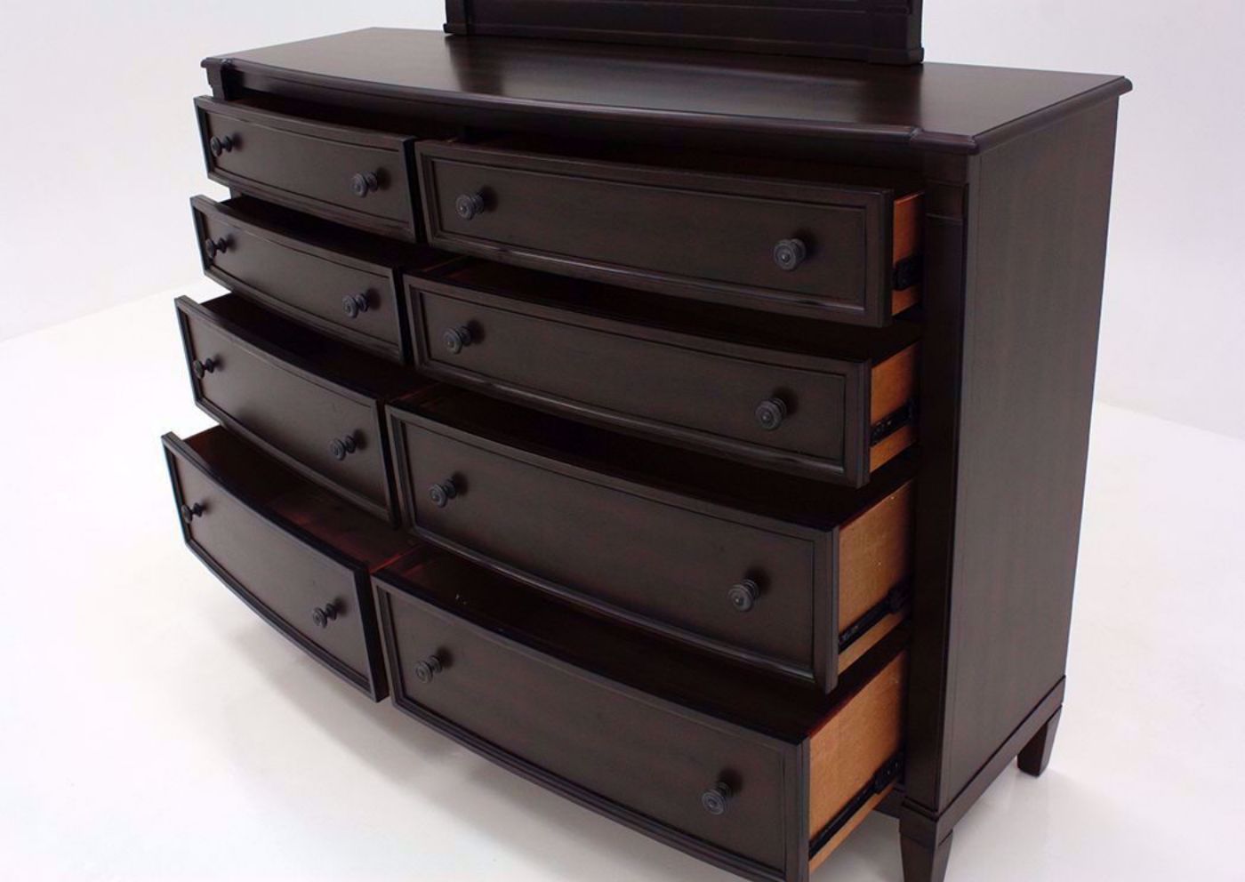 Brown Mallory Dresser with Mirror by Standard Showing the Dresser Base Detail | Home Furniture Plus Mattress