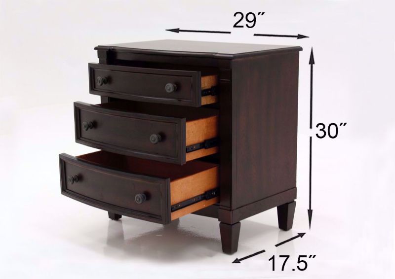 Brown Mallory Nightstand by Standard Showing the Dimensions | Home Furniture Plus Mattress