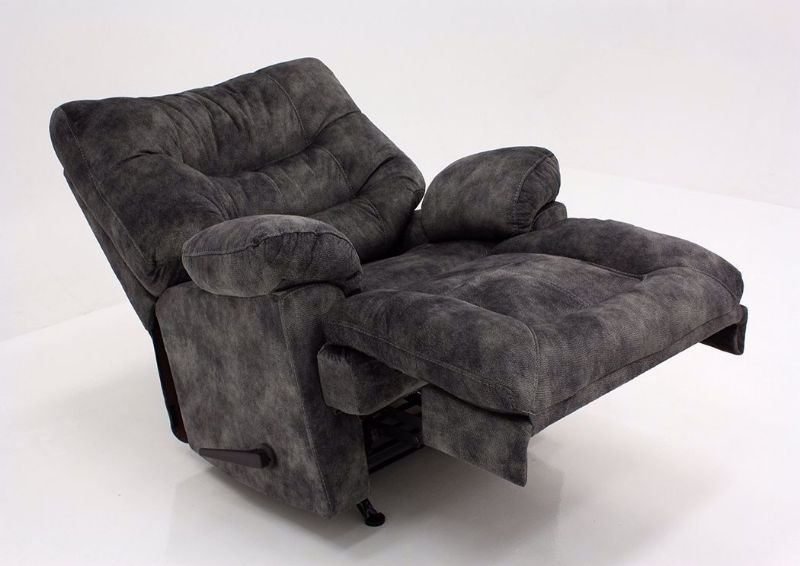 Gray Boss Rocker Recliner by Franklin Showing the Angle View Fully Reclined | Home Furniture Plus Mattress