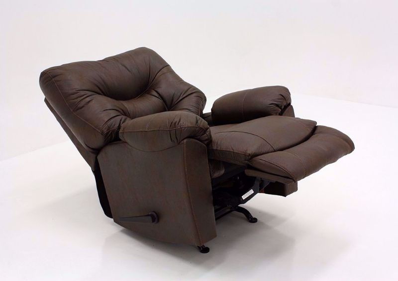 Dark Brown Marshall Rocker Recliner by Franklin at an Angle Fully Reclined | Home Furniture Plus Mattress