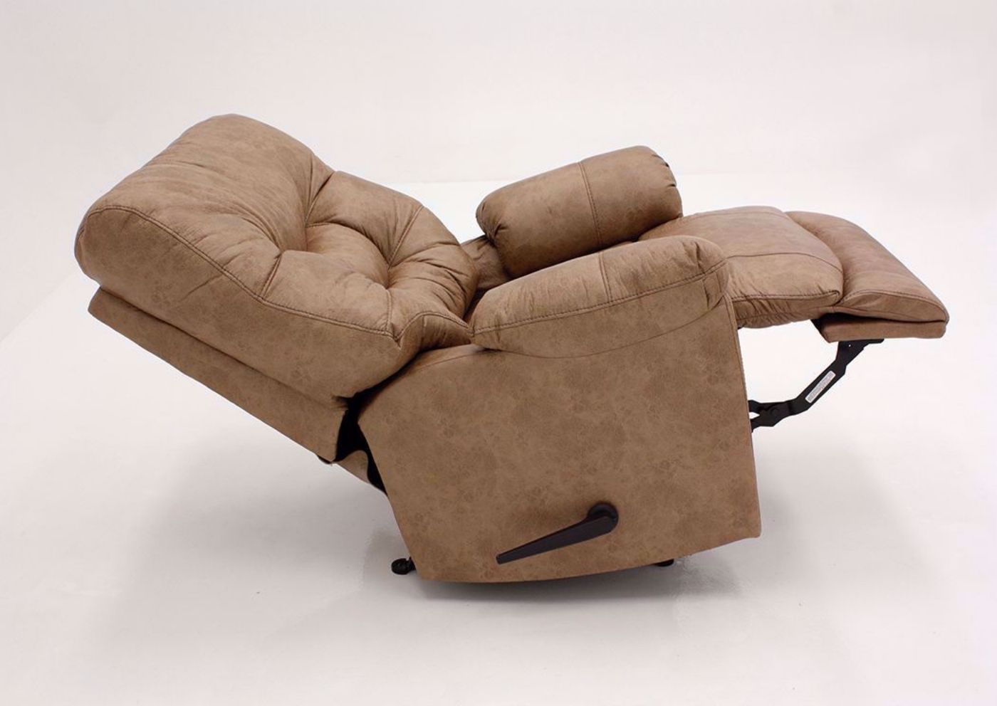 Brown Marshall Rocker Recliner by Franklin Showing the Side View Fully Reclined | Home Furniture Plus Mattress