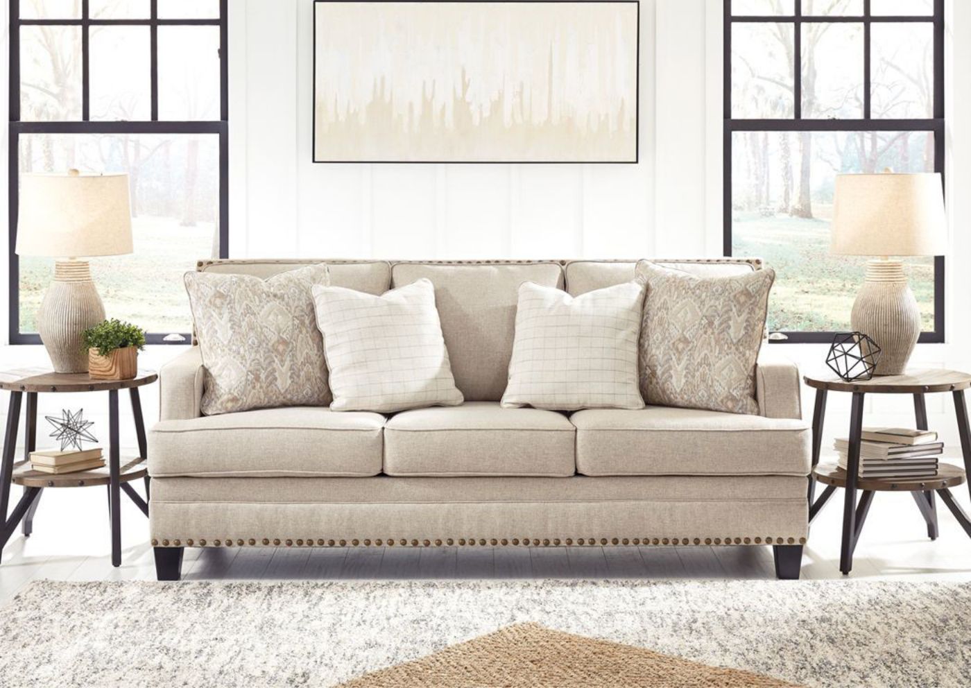 Light Beige Claredon Sofa by Ashley Furniture in a Room Setting | Home Furniture Plus Mattress