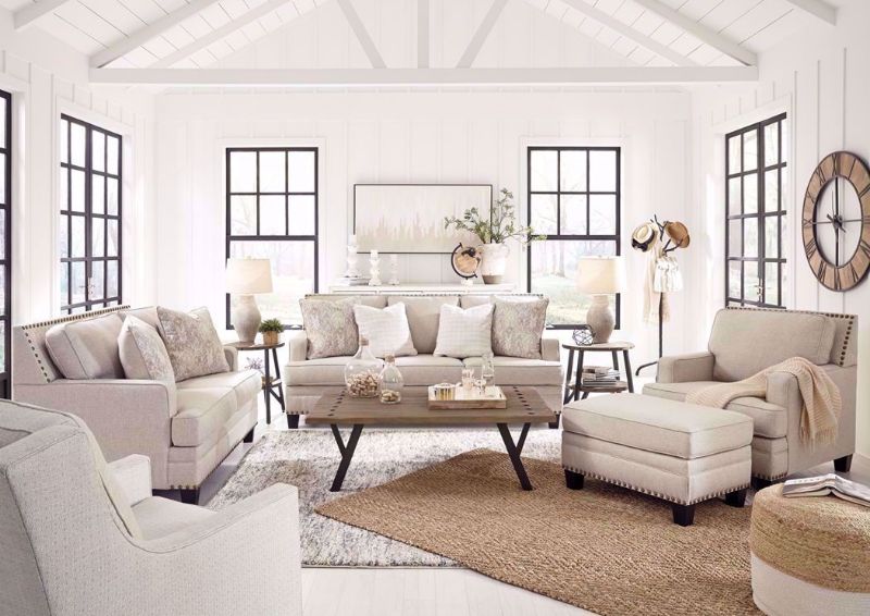 Light Beige Claredon Sofa Set by Ashley Furniture Showing a Room Setting | Home Furniture Plus Bedding