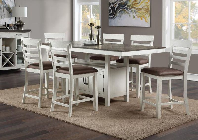 Vintage White Kirkland 5 Piece  Counter Height Dining Table Set by Standard Showing the Room View | Home Furniture Plus Bedding