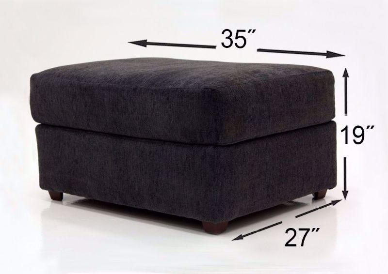 Charcoal Gray Stephenson Ottoman by Lane Showing the Dimensions | Home Furniture Plus Mattress