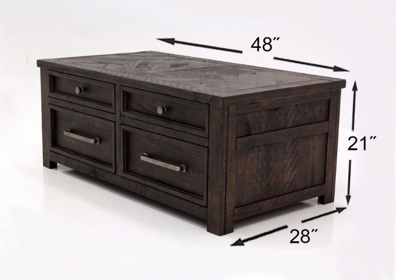 Brown Hillcott Storage Coffee Table by Ashley Showing the Dimensions | Home Furniture Plus Mattress