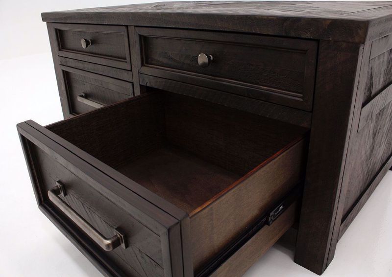 Brown Hillcott Storage Coffee Table by Ashley Showing the Bottom the Drawer Interior | Home Furniture Plus Mattress
