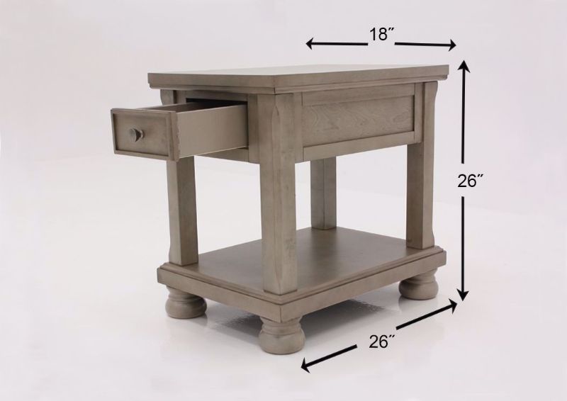 Burnished Gray Lettner End Table by Ashley Furniture Showing the Dimensions | Home Furniture Plus Mattress