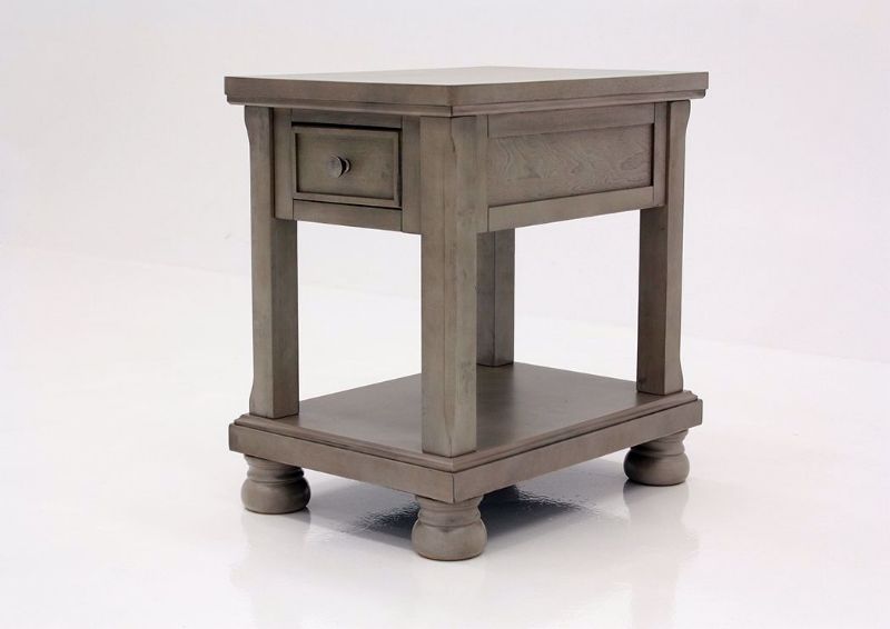 Burnished Gray Lettner End Table by Ashley Furniture at an Angle | Home Furniture Plus Mattress