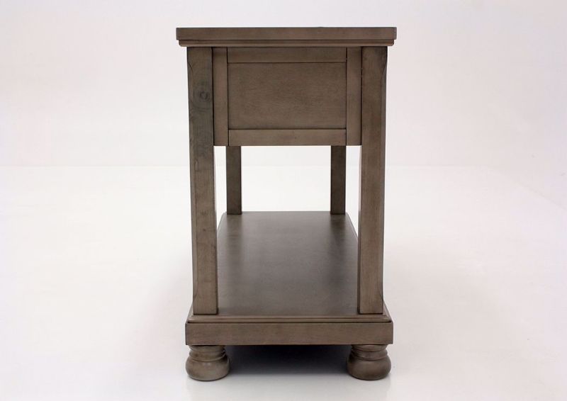 Gray Lettner Sofa Table by Ashley Furniture Showing the Side View | Home Furniture Plus Mattress