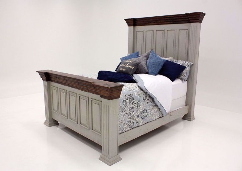 Gray and Brown Lafitte Queen Size Panel Bed by Texas Rustic at an Angle | Home Furniture Plus Mattress