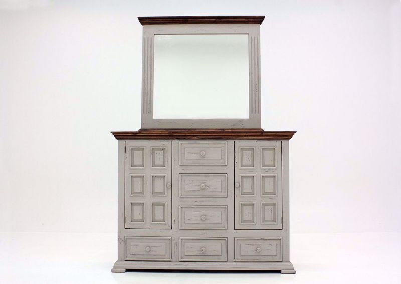 Gray with Brown Lafitte Dresser with Mirror by Texas Rustic at an Angle | Home Furniture Plus Mattress