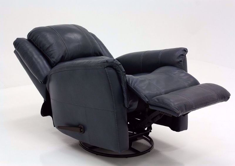 Navy Blue Mercury Swivel Glider Recliner by Homestretch at an Angle in a Fully Reclined Position | Home Furniture Plus Mattress