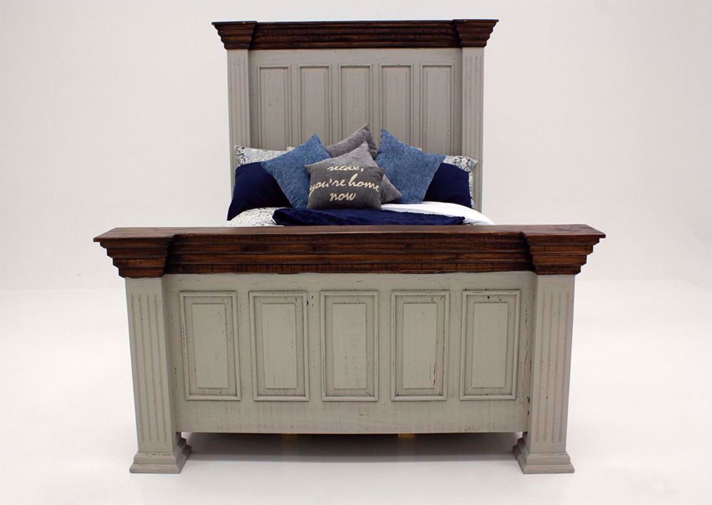 Gray and Brown Lafitte Queen Size Panel Bed by Texas Rustic Facing Front | Home Furniture Plus Mattress