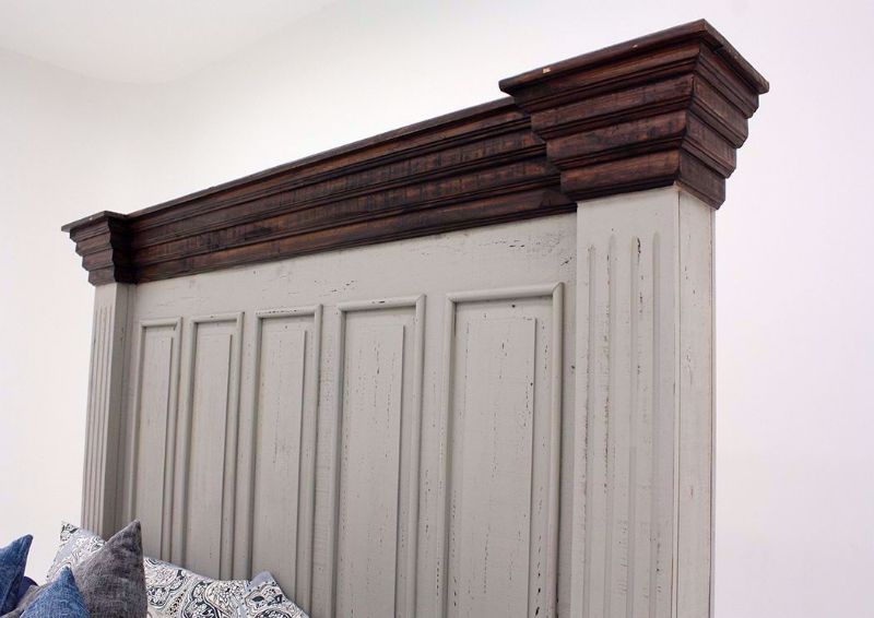 Gray and Brown Lafitte Queen Size Panel Bed by Texas Rustic Showing the Headboard | Home Furniture Plus Mattress