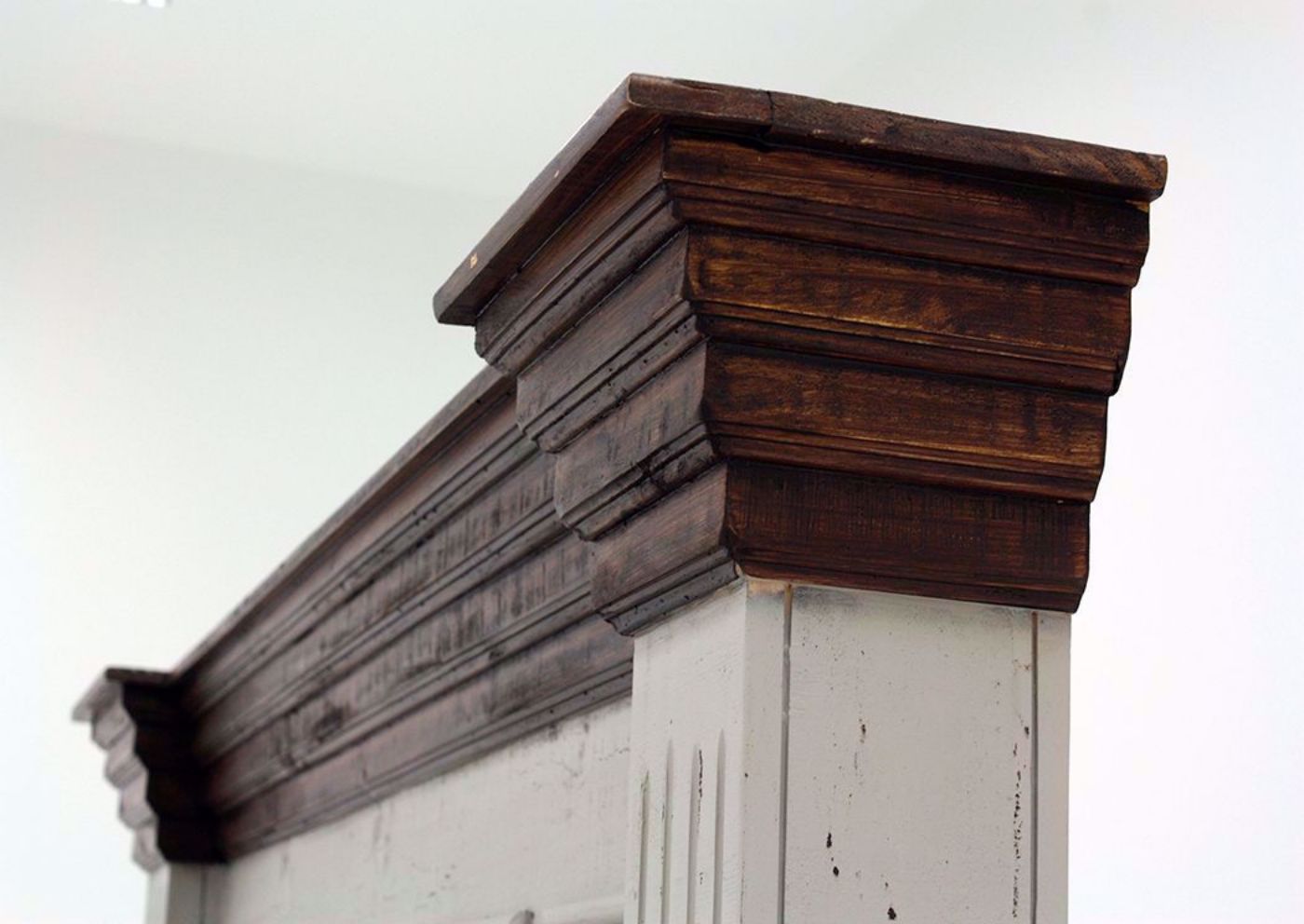 Gray and Brown Lafitte Queen Size Panel Bed by Texas Rustic Showing the Headboard Brown Top Detail | Home Furniture Plus Mattress