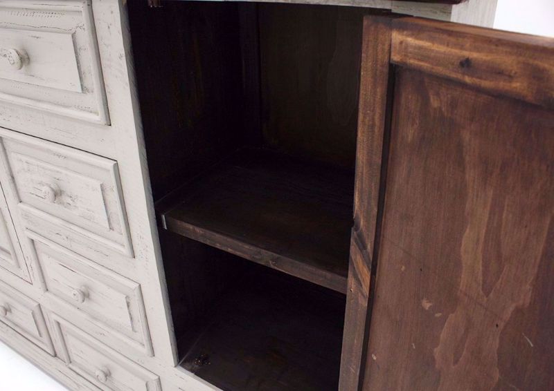 Gray with Brown Lafitte Dresser with Mirror by Texas Rustic Showing the Cabinet Interior | Home Furniture Plus Mattress