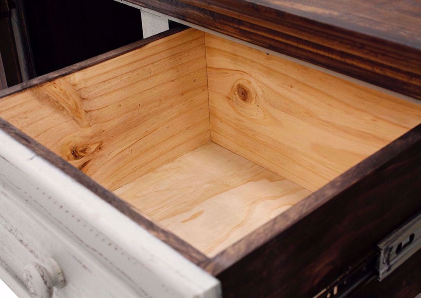 Gray with Brown Lafitte Dresser with Mirror by Texas Rustic Showing the Drawer Interior | Home Furniture Plus Mattress