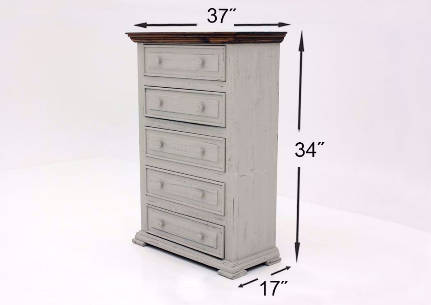 Gray with Brown Lafitte Chest of Drawers by Texas Rustic Showing the Dimensions | Home Furniture Plus Mattress