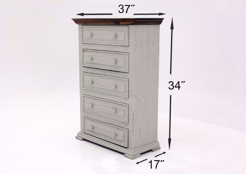 Gray with Brown Lafitte Chest of Drawers by Texas Rustic Showing the Dimensions | Home Furniture Plus Mattress