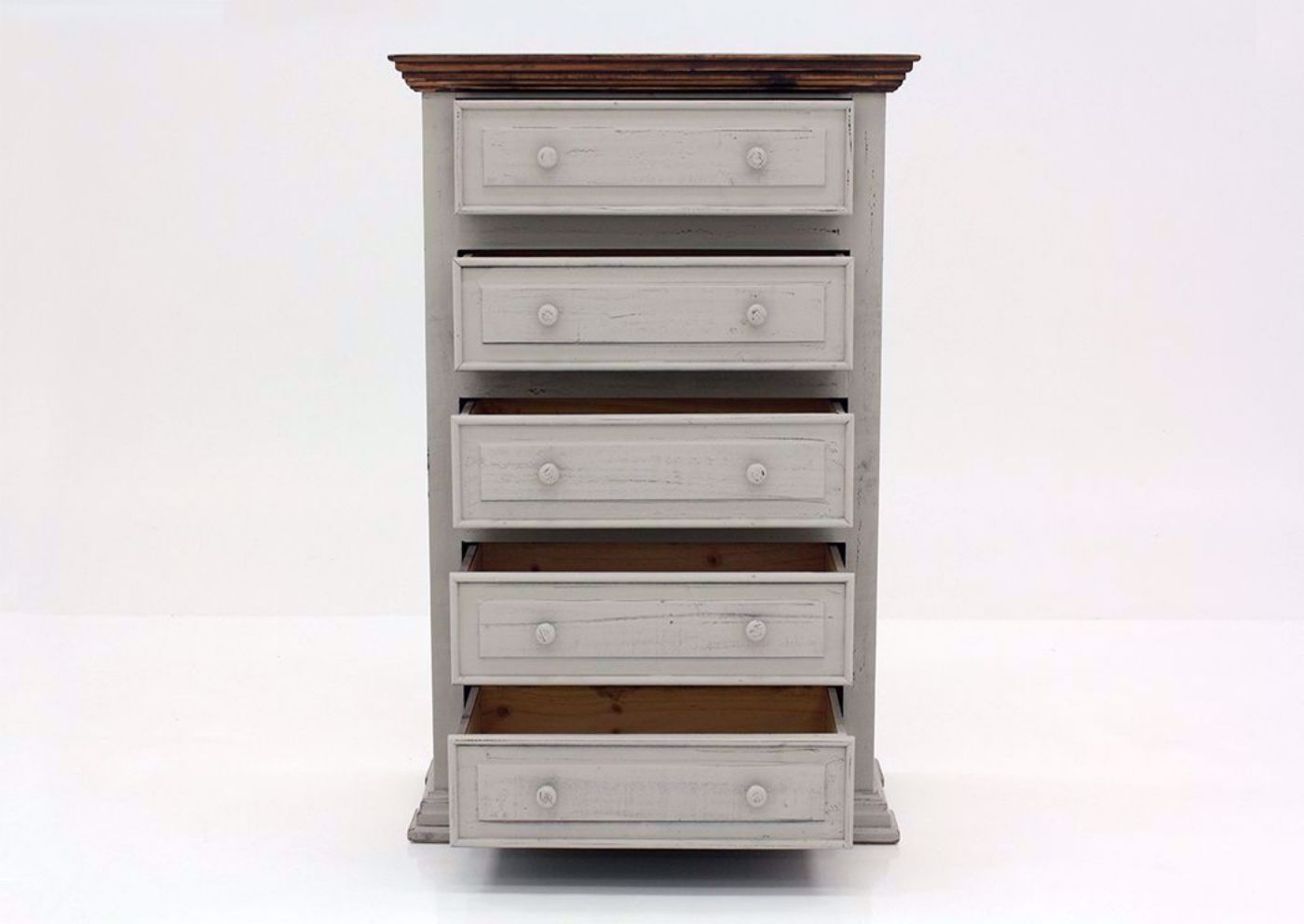 Gray with Brown Lafitte Chest of Drawers by Texas Rustic Facing Front With the Drawers Open | Home Furniture Plus Mattress