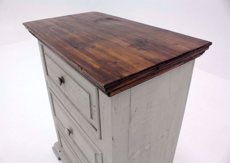 Gray with Brown Lafitte Nightstand by Texas Rustic Showing the Top Detail | Home Furniture Plus Mattress
