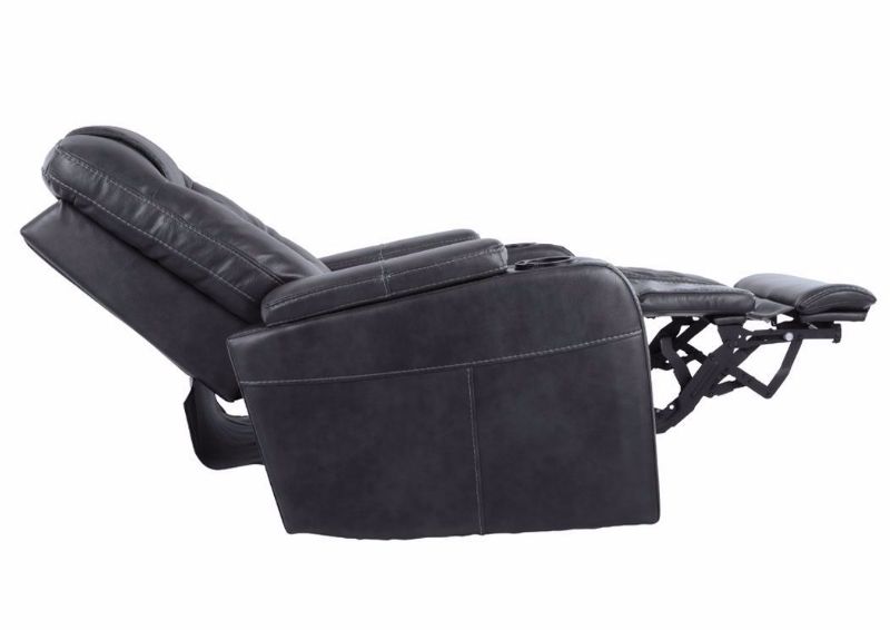 Side View of the Gray Composer Power Activated Recliner by Ashley Furniture in Reclining Position | Home Furniture Plus Bedding