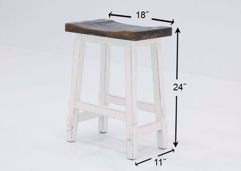 White with Brown Hayes 24 Inch Bar Stool by Texas Rustic Showing the Dimensions | Home Furniture Plus Mattress